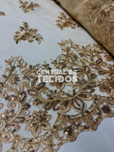 Tule Bordado Metálico Soho Dourado 251