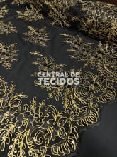 Tule Bordado Metálico Soho Preto com Dourado 252