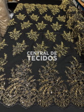 Tule Bordado Metálico Soho Preto com Dourado 252
