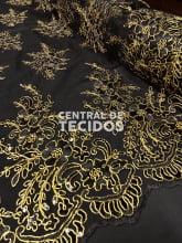 Tule Bordado Metálico Soho Preto com Dourado 252