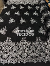 Tule Bordado Metálico Soho Preto com Prata 251