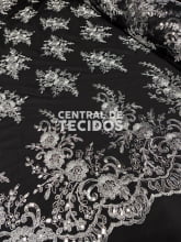 Tule Bordado Metálico Soho Preto com Prata 252