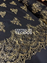 Tule Bordado Metálico Soho Preto e Dourado 251