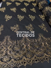 Tule Bordado Metálico Soho Preto e Dourado 251