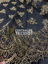 Tule Bordado Metálico Soho Preto e Dourado 251