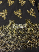 Tule Bordado Metálico Soho Preto e Dourado 251