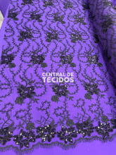 Tule Bordado Metálico Soho Preto e Roxo 1