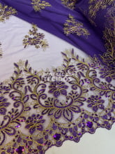 Tule Bordado Metalic Roxo com Dourado