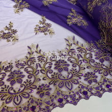 Tule Bordado Metálico Soho Roxo e Dourado 3