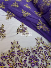 Tule Bordado Metalic Roxo com Dourado