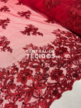 Tule Bordado Metálico Soho Vermelho 251