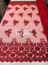 Tule Bordado Metálico Soho Vermelho 251