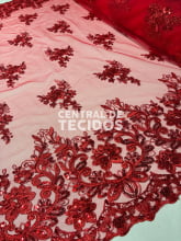 Tule Bordado Metálico Soho Vermelho 251