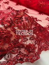 Tule Bordado Metálico Soho Vermelho 251