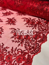 Tule Bordado Metálico Soho Vermelho 252