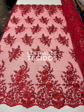 Tule Bordado Metálico Soho Vermelho 252