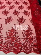 Tule Bordado Metálico Soho Vermelho 252