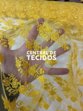 Tule Bordado Paetê GODESS 554 Amarelo
