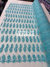 Tule Bordado Paetê GODESS 554 Azul