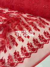 Tule Bordado Paetê GODESS 554 Vermelho