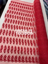 Tule Bordado Paetê GODESS 554 Vermelho