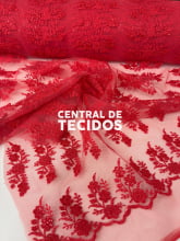 Tule Bordado Paetê GODESS 554 Vermelho