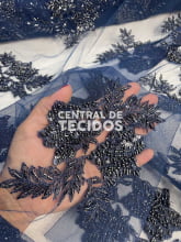 Tule Bordado Pedraria Azul Marinho