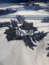 Tule Bordado Pedraria Azul Marinho