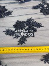 Tule Bordado Pedraria Azul Marinho