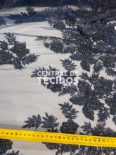 Tule Bordado Pedraria Azul Marinho