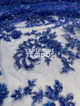 Tule Bordado Pedraria Azul Royal