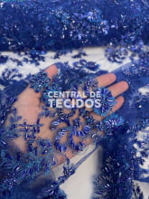 Tule Bordado Pedraria Azul Royal