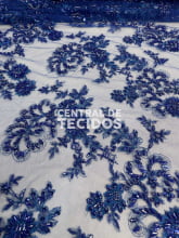 Tule Bordado Pedraria Azul Royal