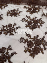 Tule Bordado Pedraria Marrom