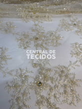 Tule Bordado Pedraria Off Wite