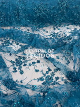 Tule Bordado Pedraria Verde