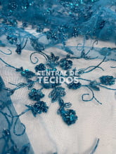 Tule Bordado Pedraria Verde