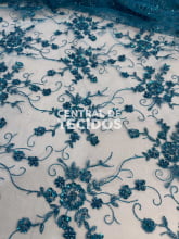 Tule Bordado Pedraria Verde