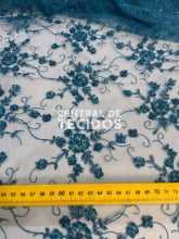 Tule Bordado Pedraria Verde