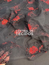 Tule Bordado Preto com Vermelho