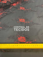 Tule Bordado Preto com Vermelho