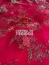 Tule Bordado Vermelho com Dourado