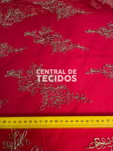 Tule Bordado Vermelho com Dourado