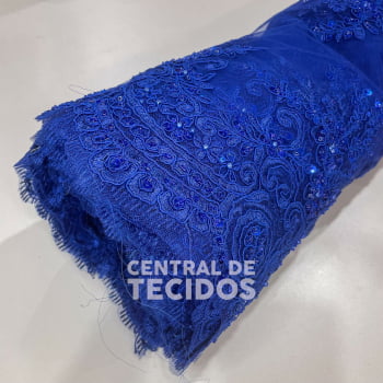 Tule Bordado Pedraria Venus | Azul Royal