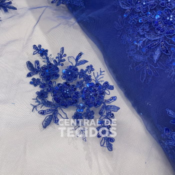 Tule Bordado Pedraria Venus | Azul Royal
