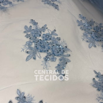 Tule Bordado Pedraria Venus | Azul Serenity