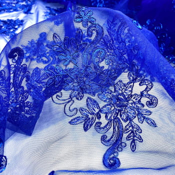 Tule Bordado Suíço Metálico | Azul Royal
