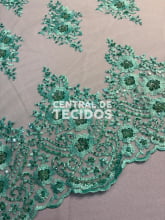 Tule Bordado Pedraria Verde Tifanny