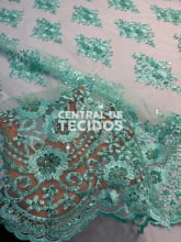 Tule Bordado Pedraria Verde Tifanny