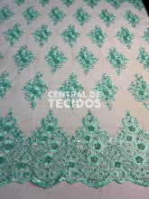 Tule Bordado Pedraria Verde Tifanny
